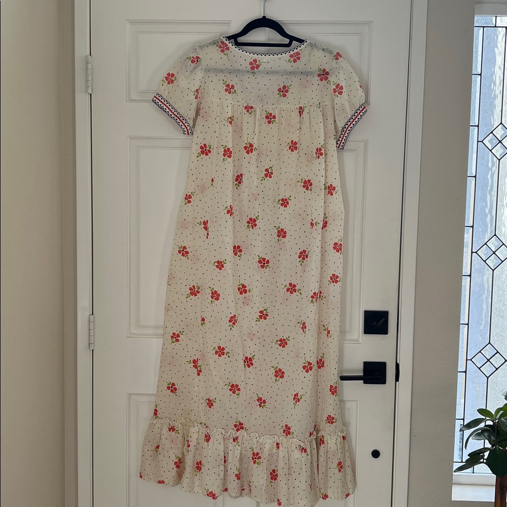 Komar Vintage 100% Cotton Nightgown Ribbon Detail White Multicolor Floral Size M - Picture 2 of 10